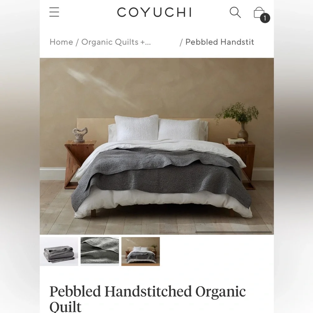 COYUCHI Pebbled Handstitched Organic Quilt $448 Sz  KING , NEW  Color: Slate